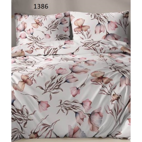 Pościel FLANELOWA Ciepła i polska- Wzór Różowa Azalia na Bieli 1386, rozłożone na łóżku